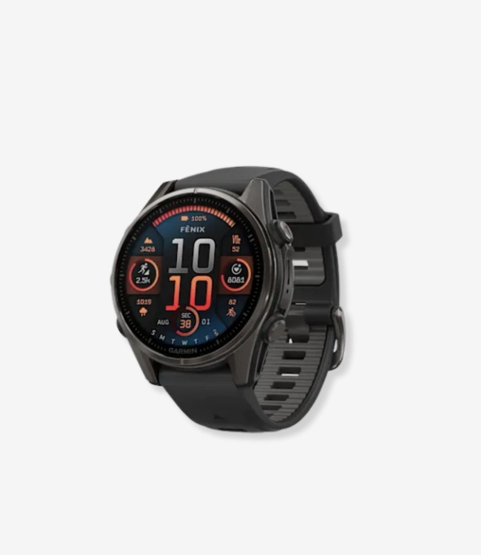 fenix 8 - 43 mm, AMOLED | Sapphire, Karbon gri DLC titanyum, Siyah/Gri Silikon Kayışlı