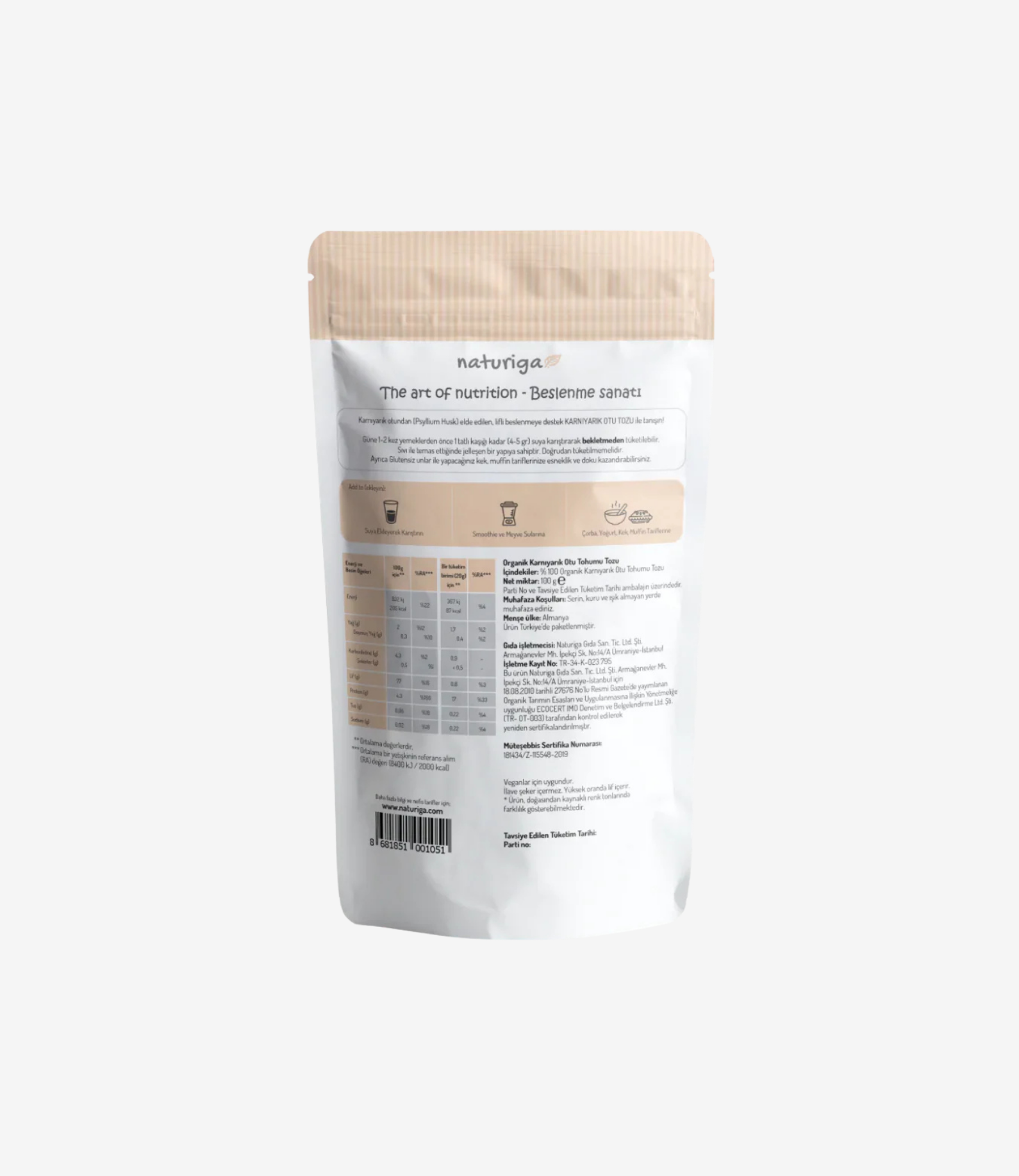 Organik Karnıyarık Otu Tohumu Tozu (Psyllium Husk) 100 gr