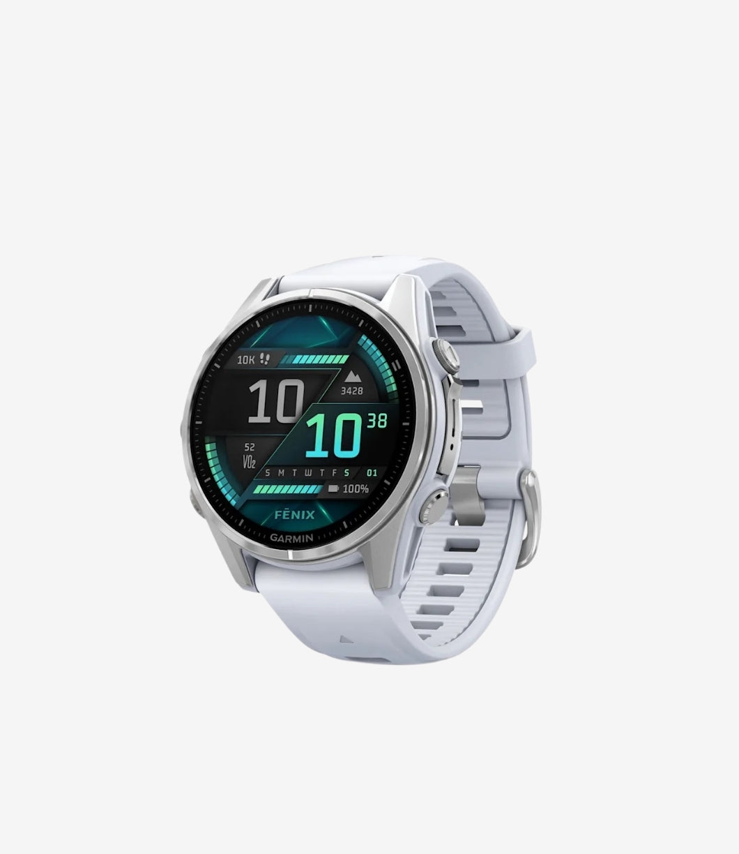Fenix 8 - 43 mm, AMOLED Gümüş, Beyaz Taşlı Silikon Kayışlı
