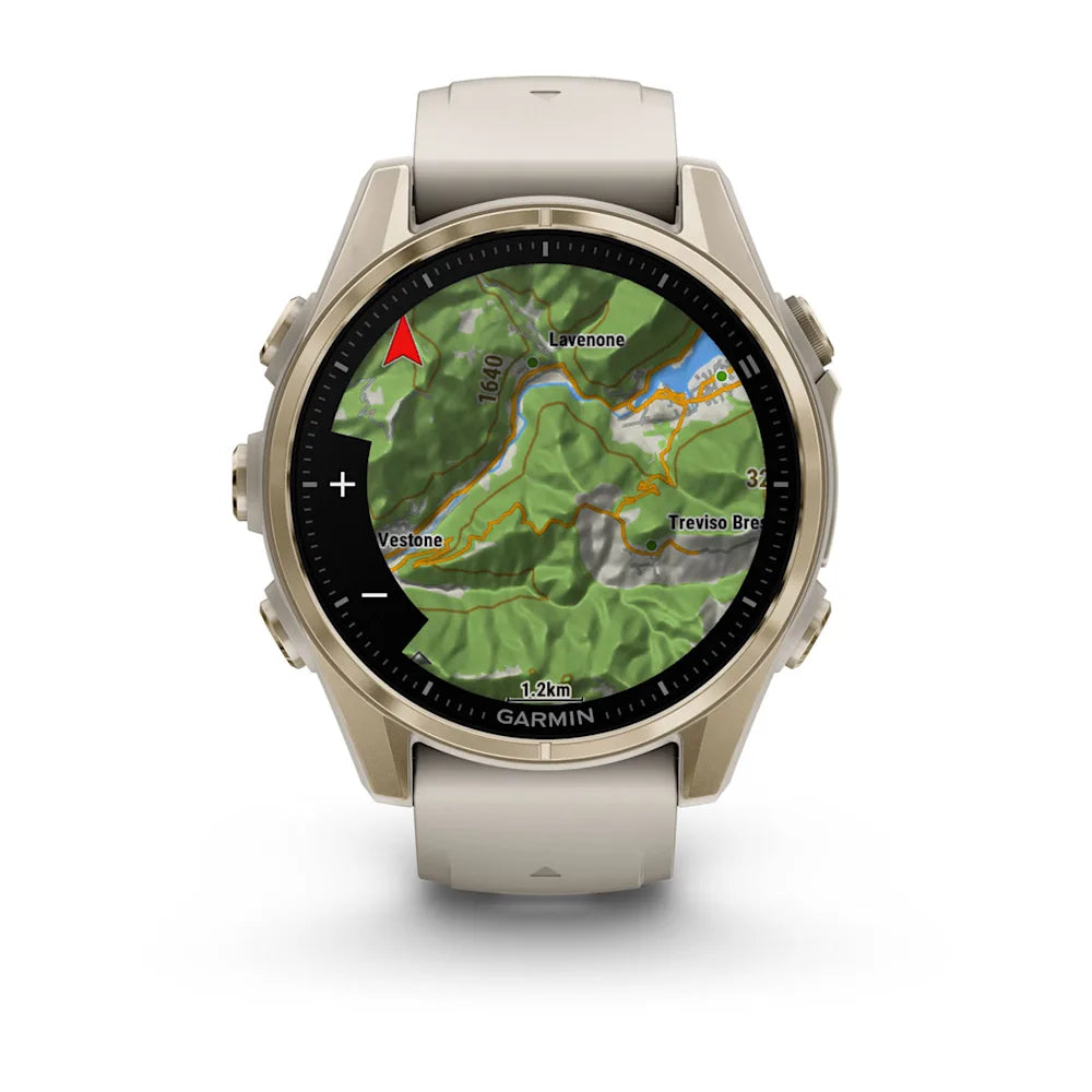 Fenix 8 - 43 mm, AMOLED - Sapphire, Soft Gold ve Gri/Kum Taşı Silikon Kayışlı
