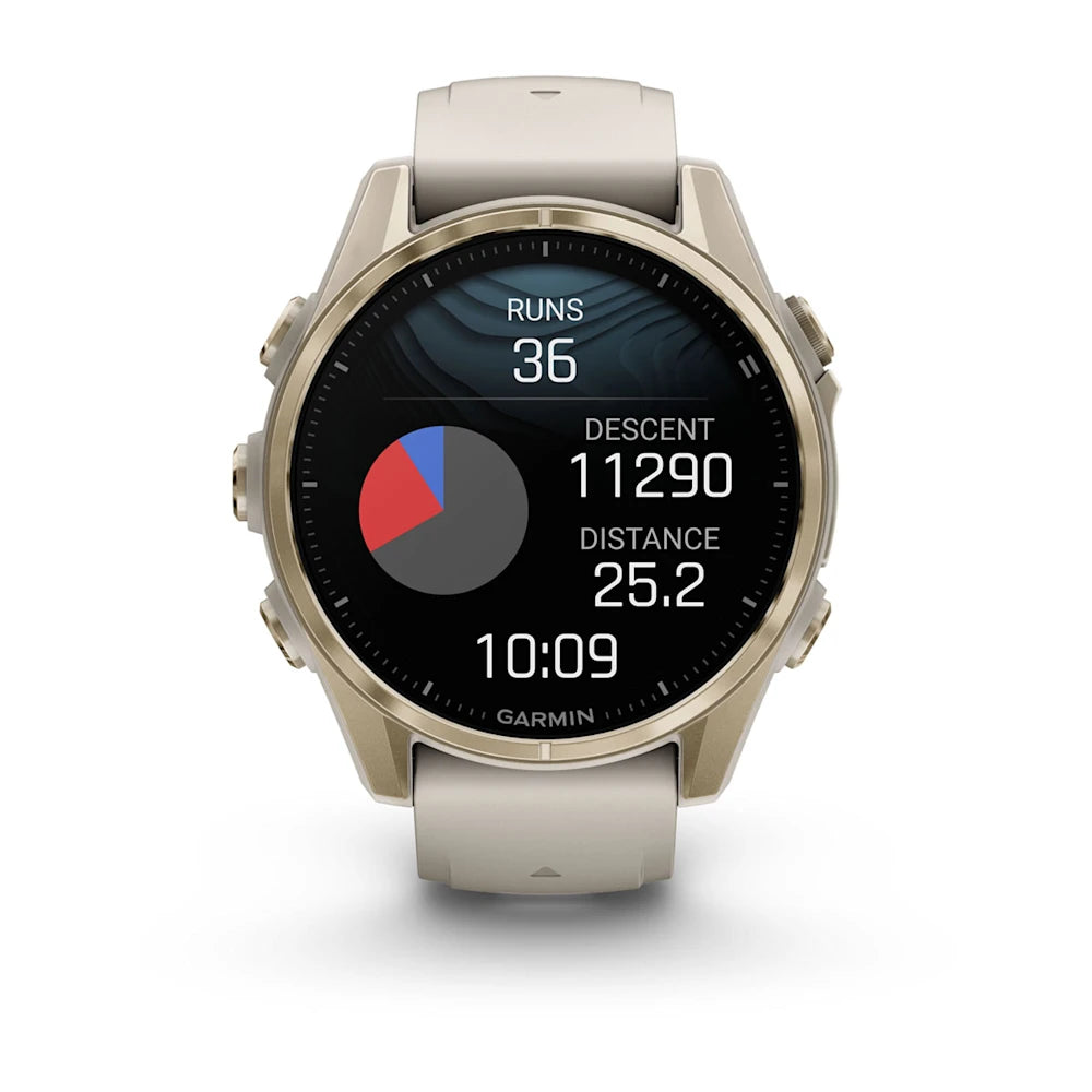 Fenix 8 - 43 mm, AMOLED - Sapphire, Soft Gold ve Gri|Kum Taşı Silikon Kayışlı