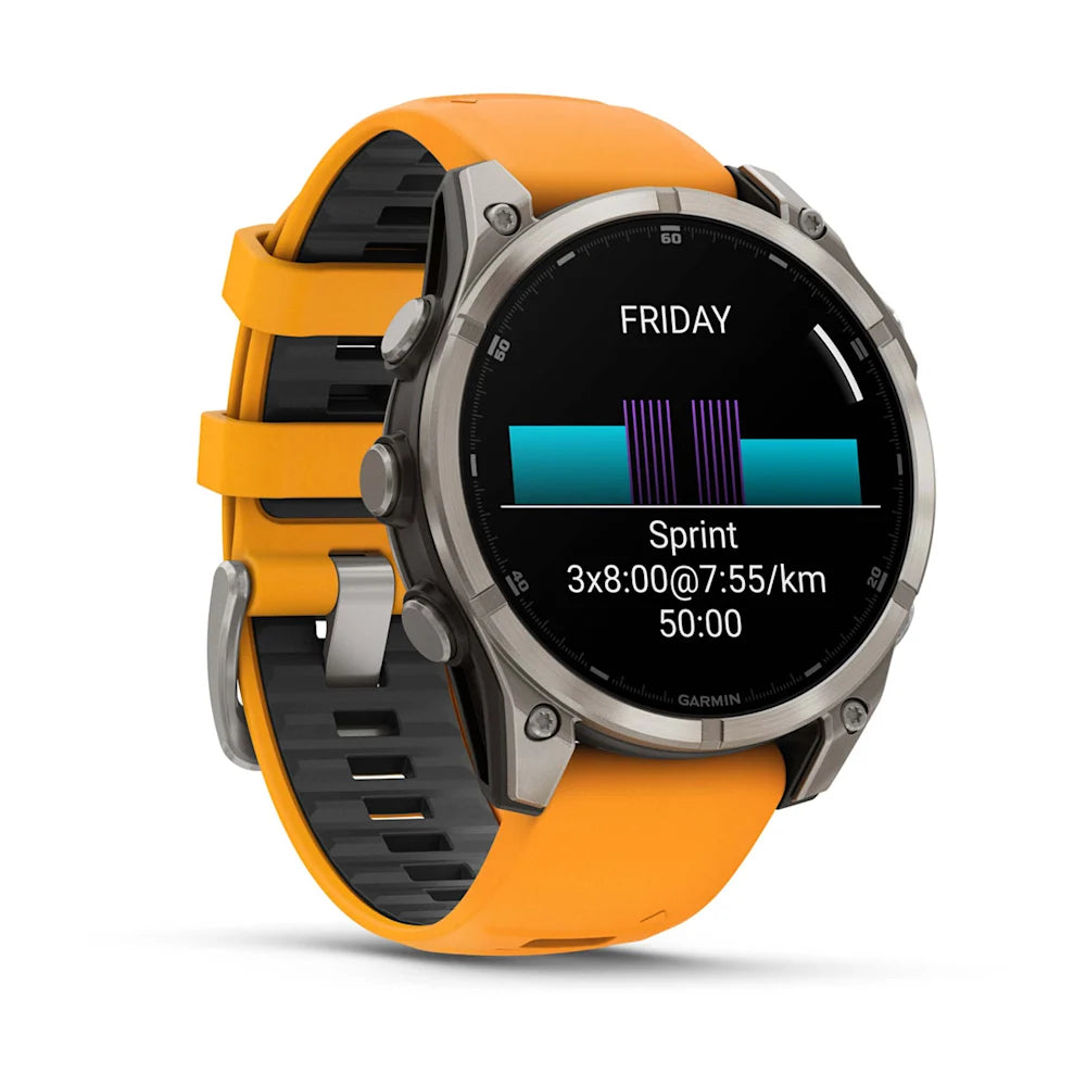 Fenix 8 - 47 mm, AMOLED Sapphire, Titanyum, Turuncu/Grafit Silikon Kayışlı