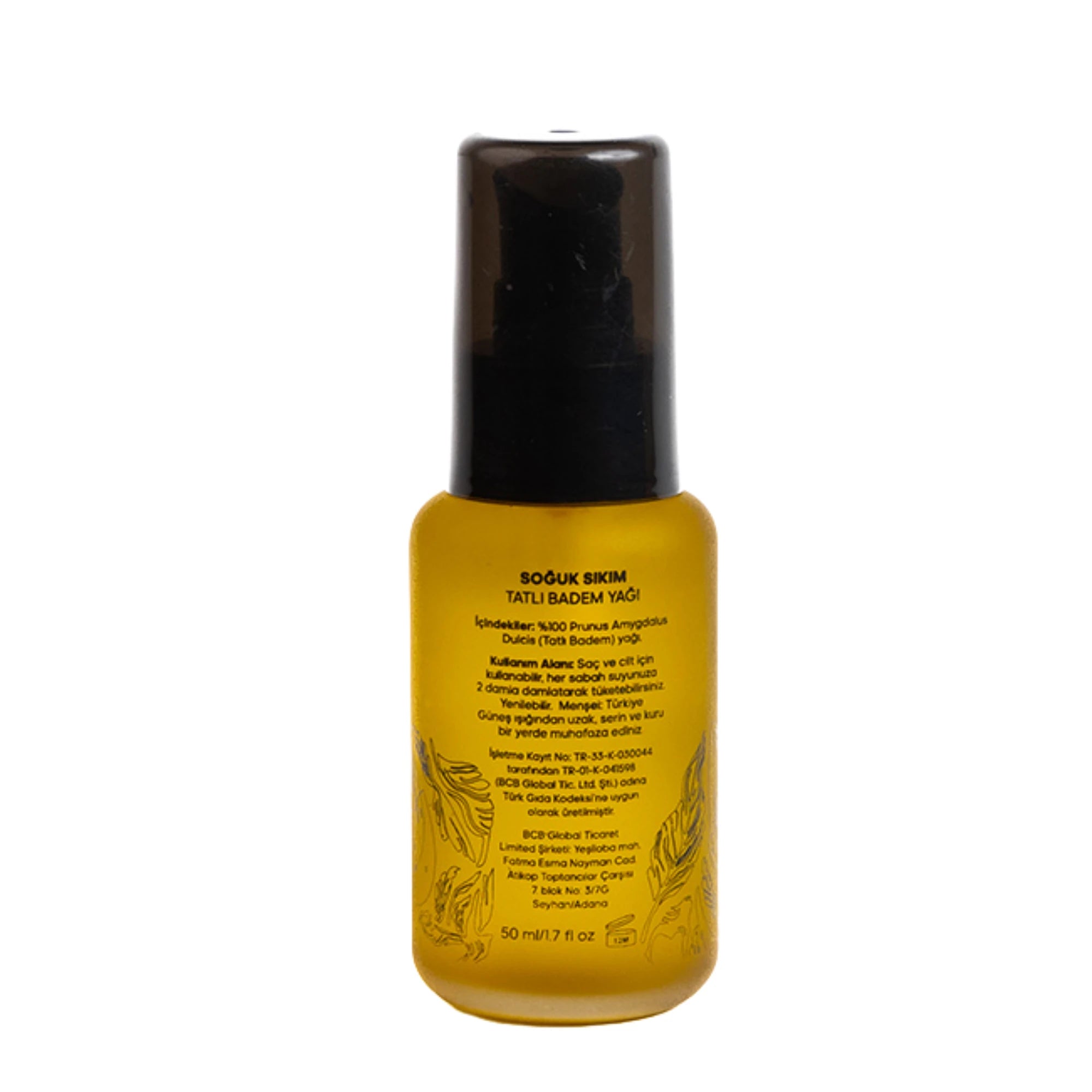 100% Saf Soğuk Sıkım Tatlı Badem Yağı | Cilt ve Saç Bakım Yağı 50 ml