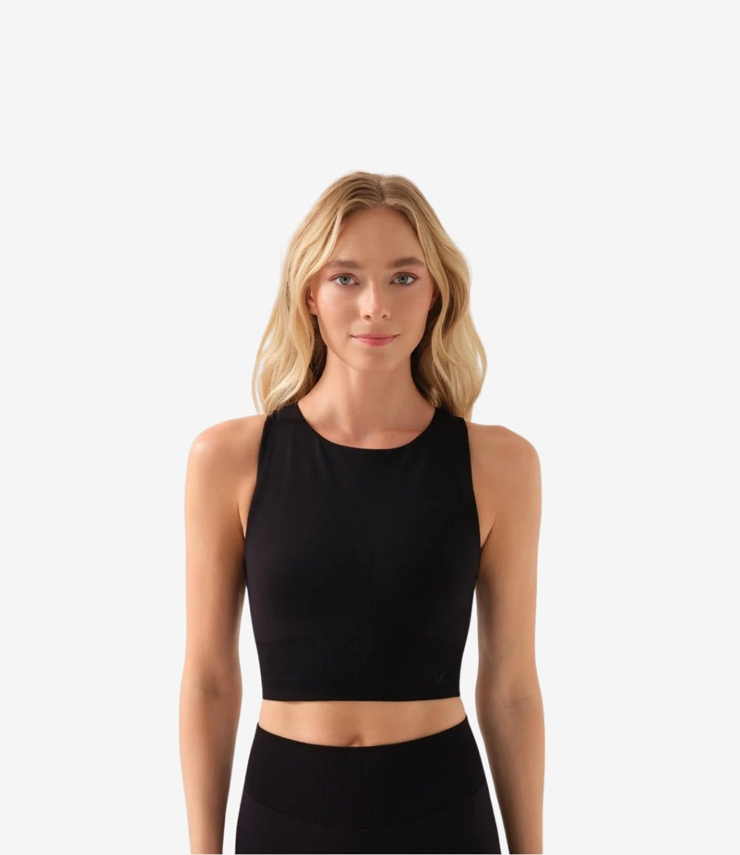 Jerf Motion Yumuşak Dokulu Crop Top | Siyah