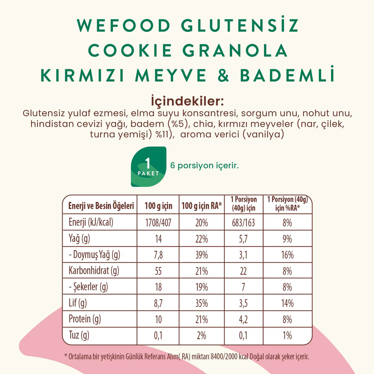 2'li  Glutensiz Granola Kırmızı Meyve & Bademli 250 gr