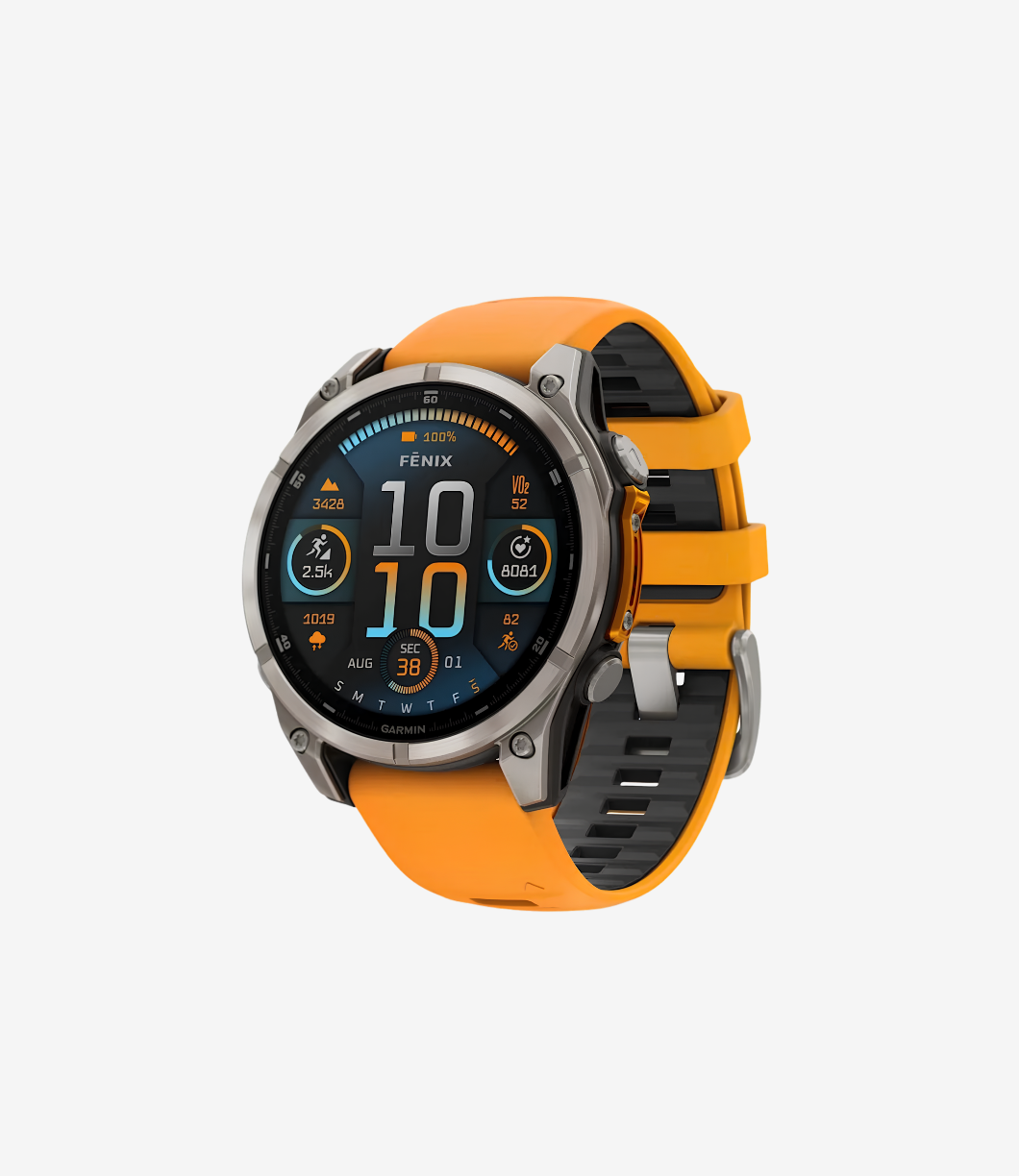 Fenix 8 - 47 mm, AMOLED Sapphire, Titanyum, Turuncu/Grafit Silikon Kayışlı