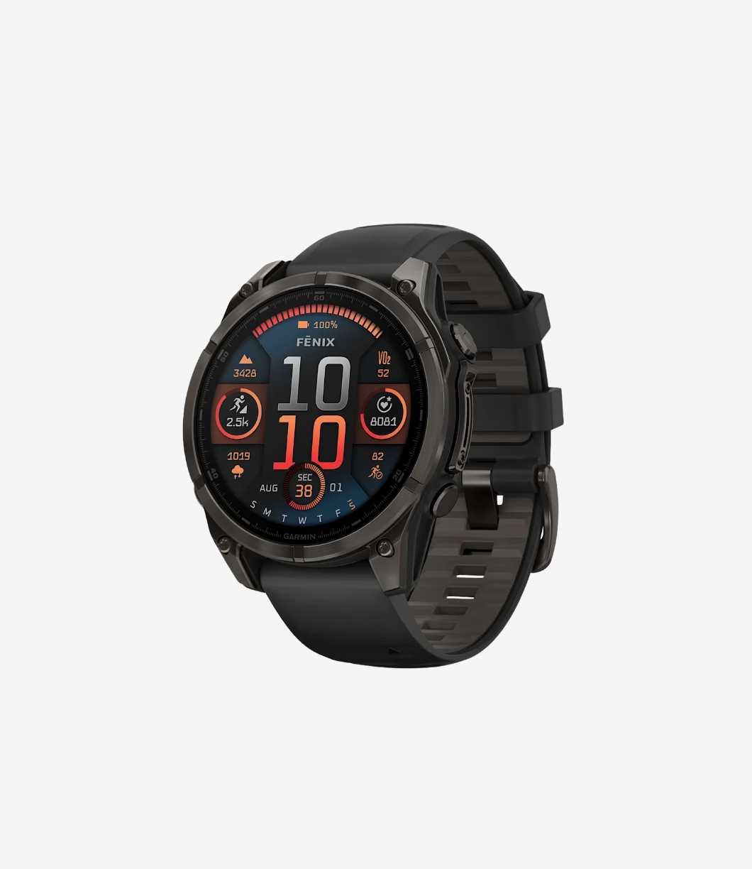 Fenix 8 - 47 mm, AMOLED Sapphire, Karbon Gri DLC Titanyum, Siyah/Gri Kayışlı