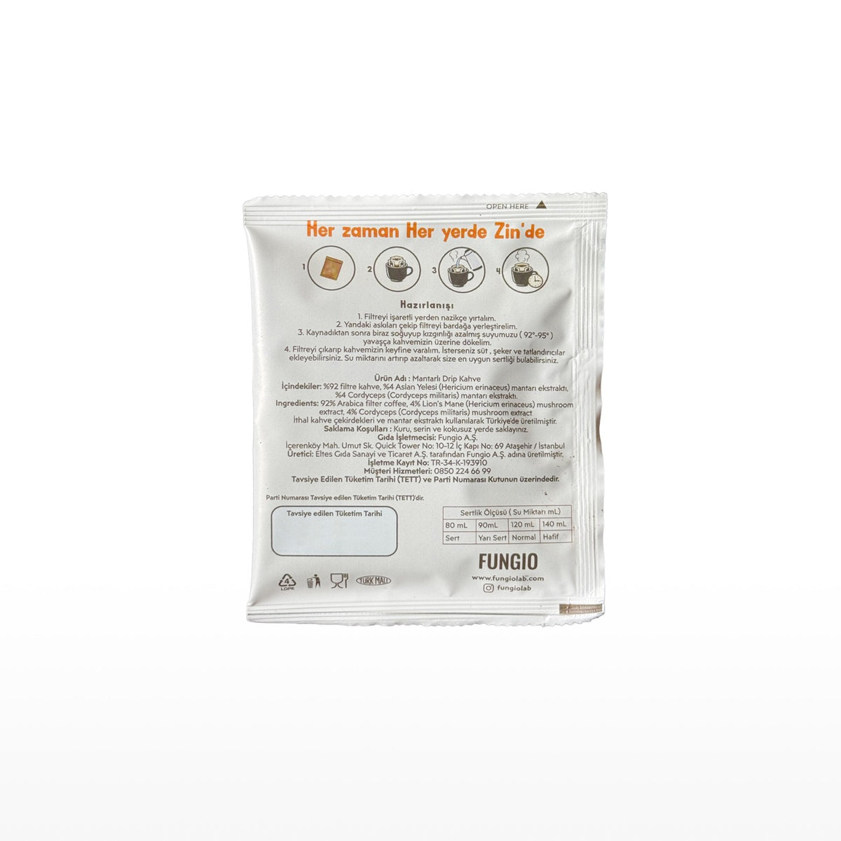 Zin Aslan Yelesi Ve Cordyceps Mantarlı Pratik Drip Filtre Kahve