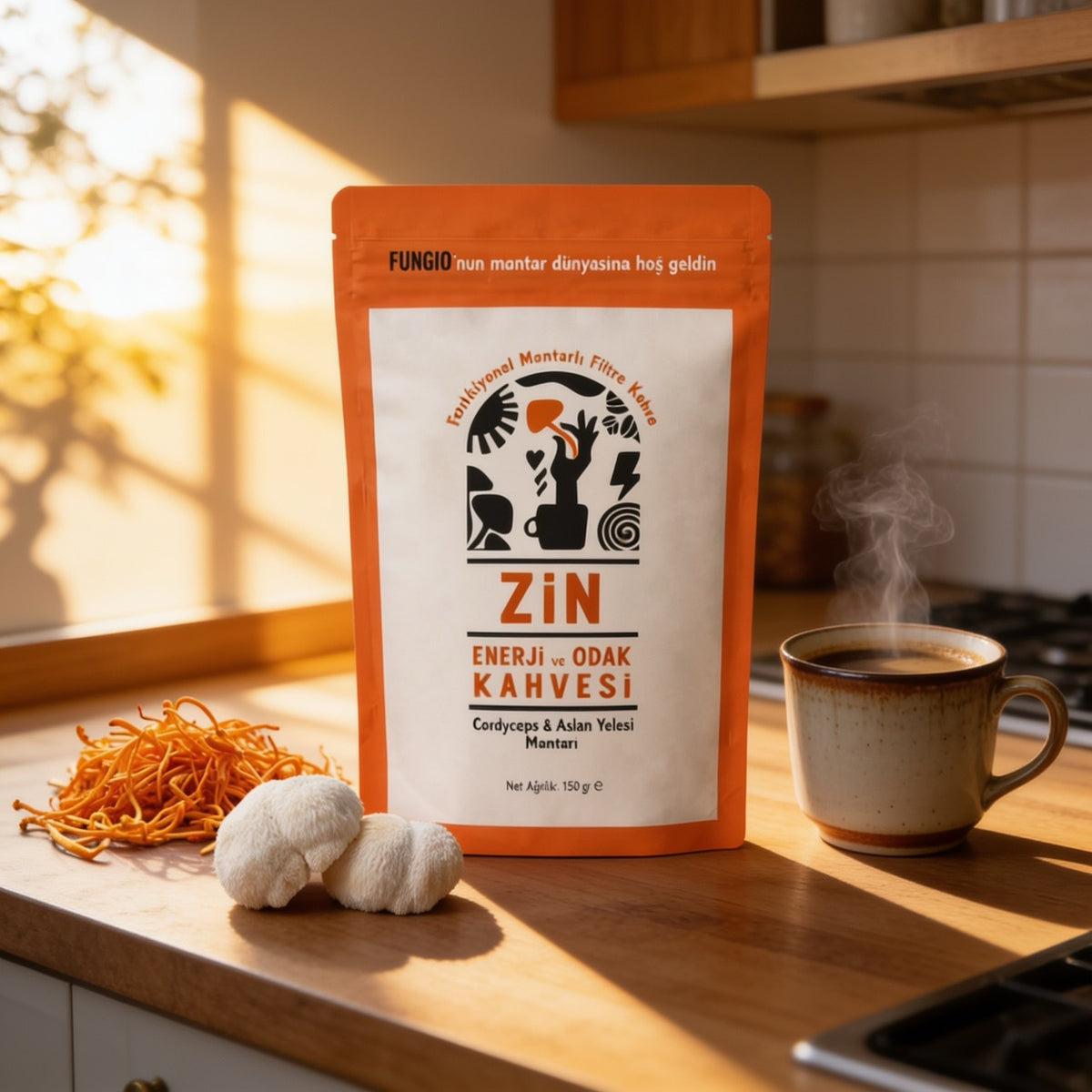 Zin Aslan Yelesi ve Cordyceps Mantarı İçeren Kahve
