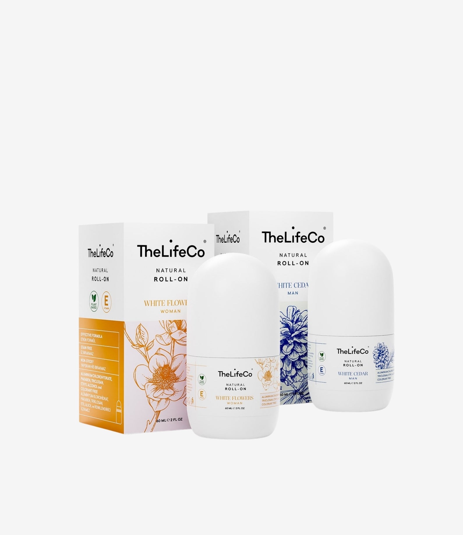 %100 Doğal Roll-On Deodorant – White Cedar (Erkek) + White Flowers (Kadın) 60 ml