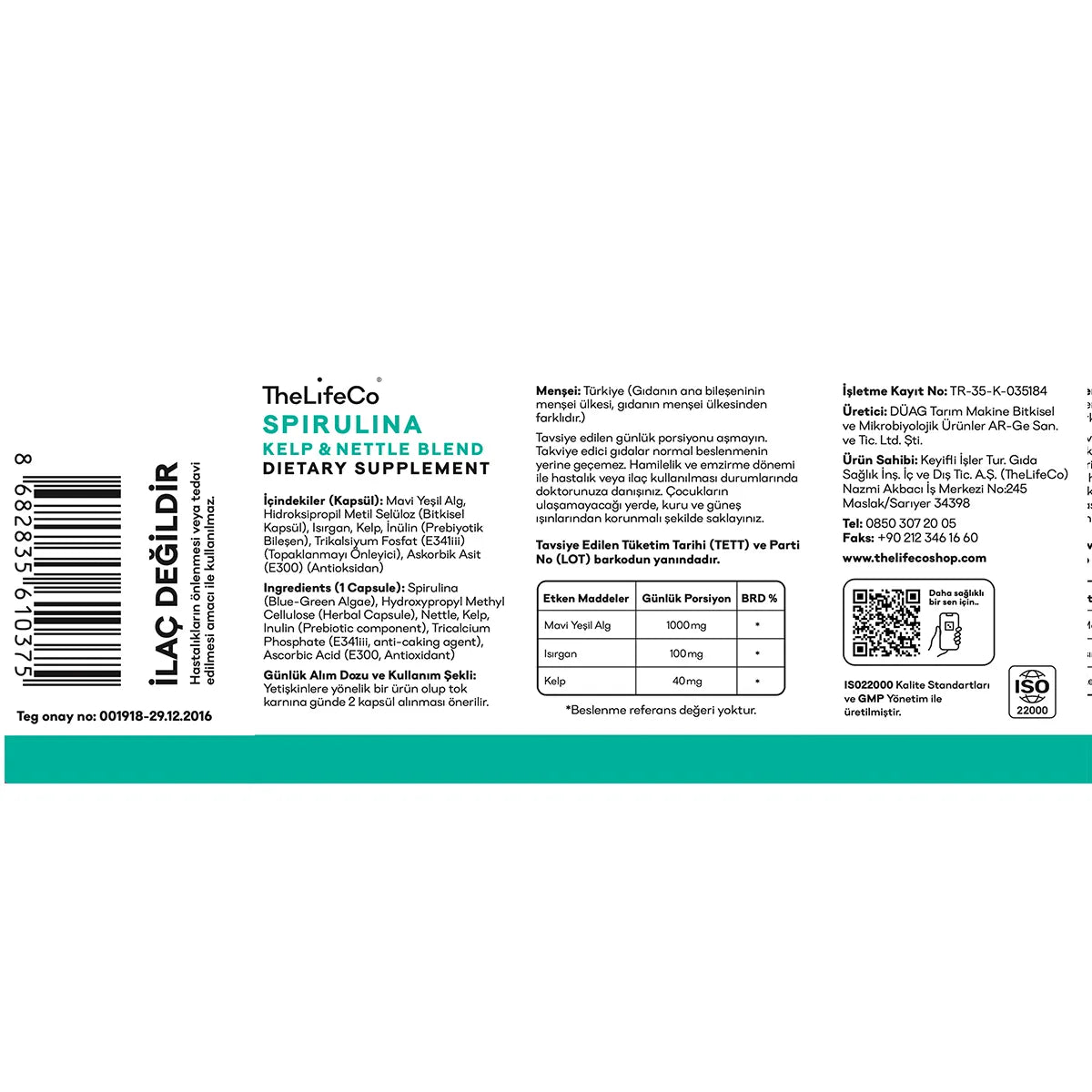 Spirulina Kelp & Nettle 60 Kapsül