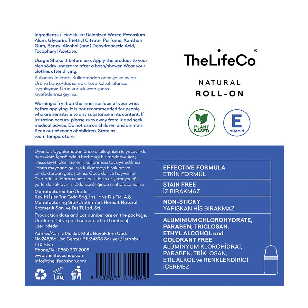 %100 Doğal Roll-On Deodorant – White Cedar (Erkek) + White Flowers (Kadın) 60 ml