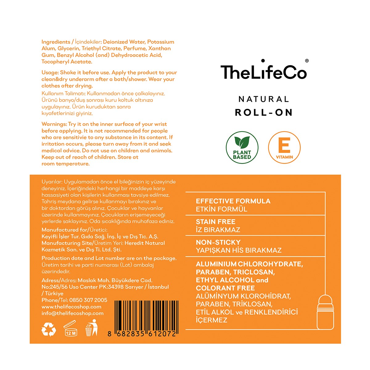 %100 Doğal Roll-On Deodorant – White Cedar (Erkek) + White Flowers (Kadın) 60 ml