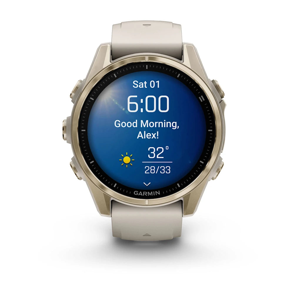 Fenix 8 - 43 mm, AMOLED - Sapphire, Soft Gold ve Gri/Kum Taşı Silikon Kayışlı
