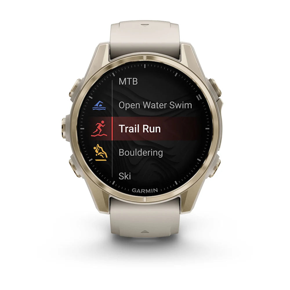 Fenix 8 - 43 mm, AMOLED - Sapphire, Soft Gold ve Gri|Kum Taşı Silikon Kayışlı
