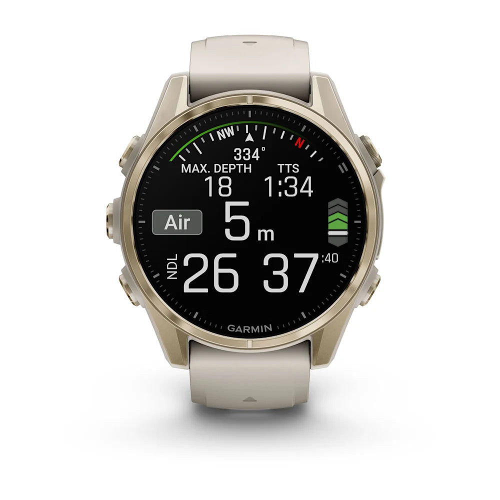Fenix 8 - 43 mm, AMOLED - Sapphire, Soft Gold ve Gri|Kum Taşı Silikon Kayışlı