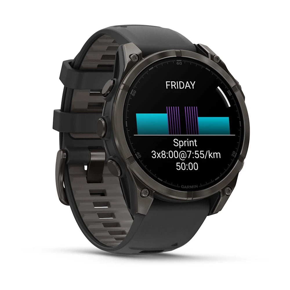 Fenix 8 - 47 mm, AMOLED Sapphire, Karbon Gri DLC Titanyum, Siyah/Gri Kayışlı