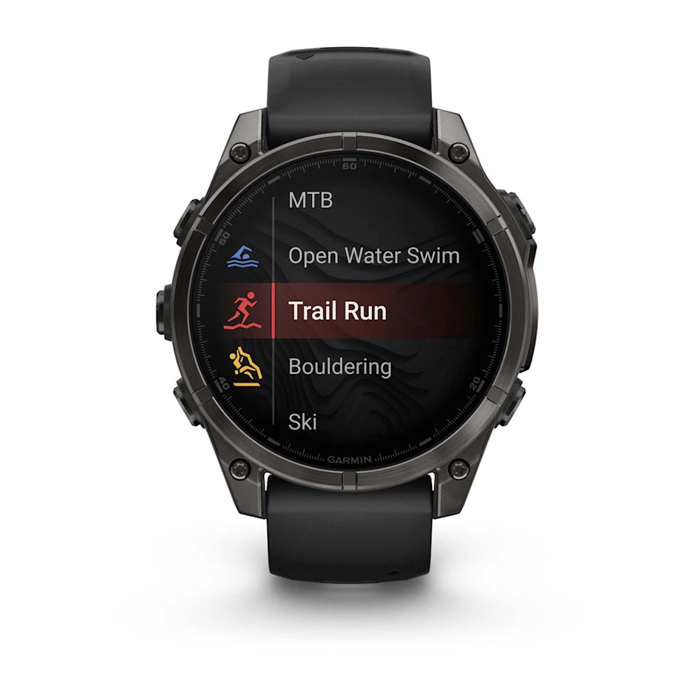 Fenix 8 - 47 mm, AMOLED Sapphire, Karbon Gri DLC Titanyum, Siyah/Gri Kayışlı