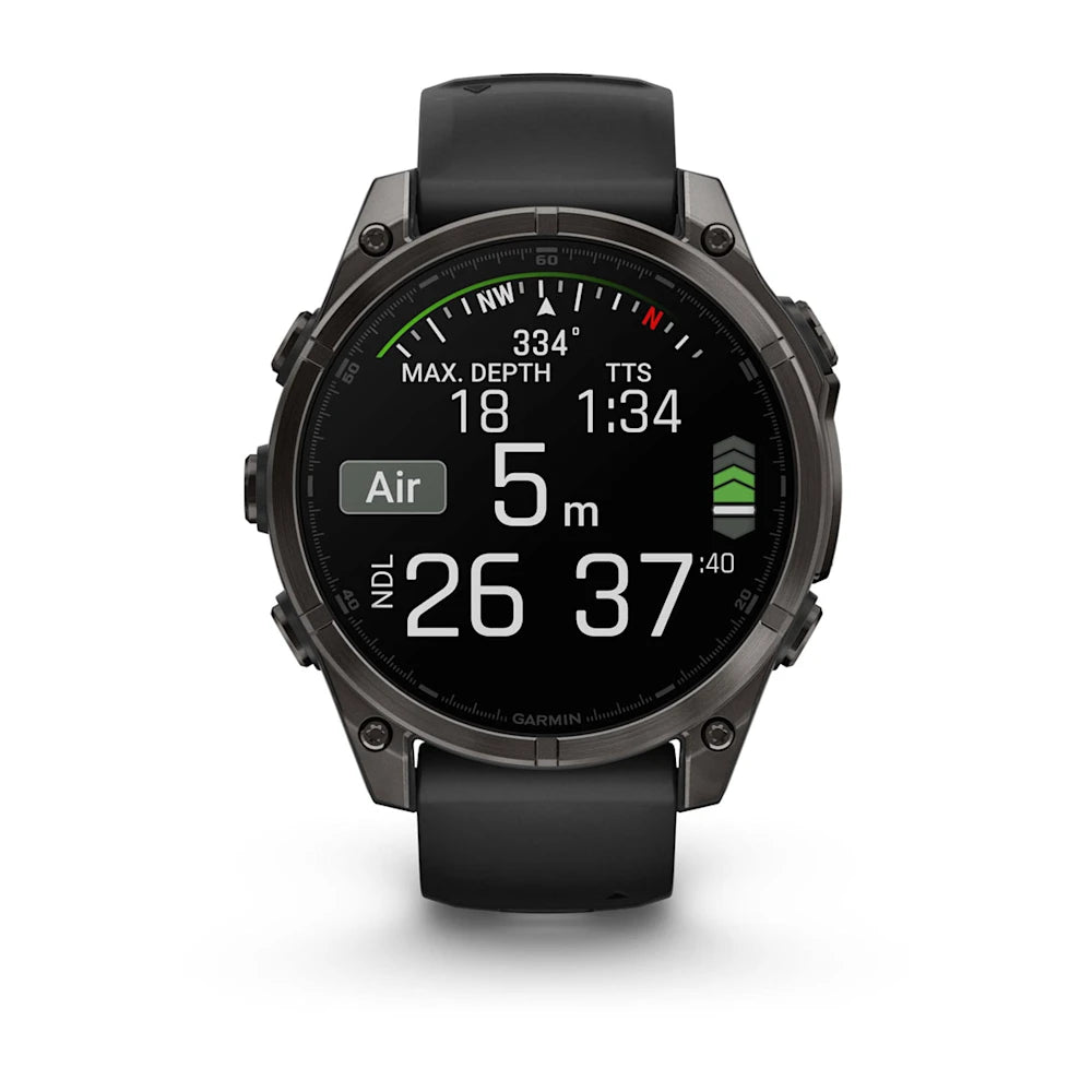 Fenix 8 - 47 mm, AMOLED Sapphire, Karbon Gri DLC Titanyum, Siyah|Gri Kayışlı