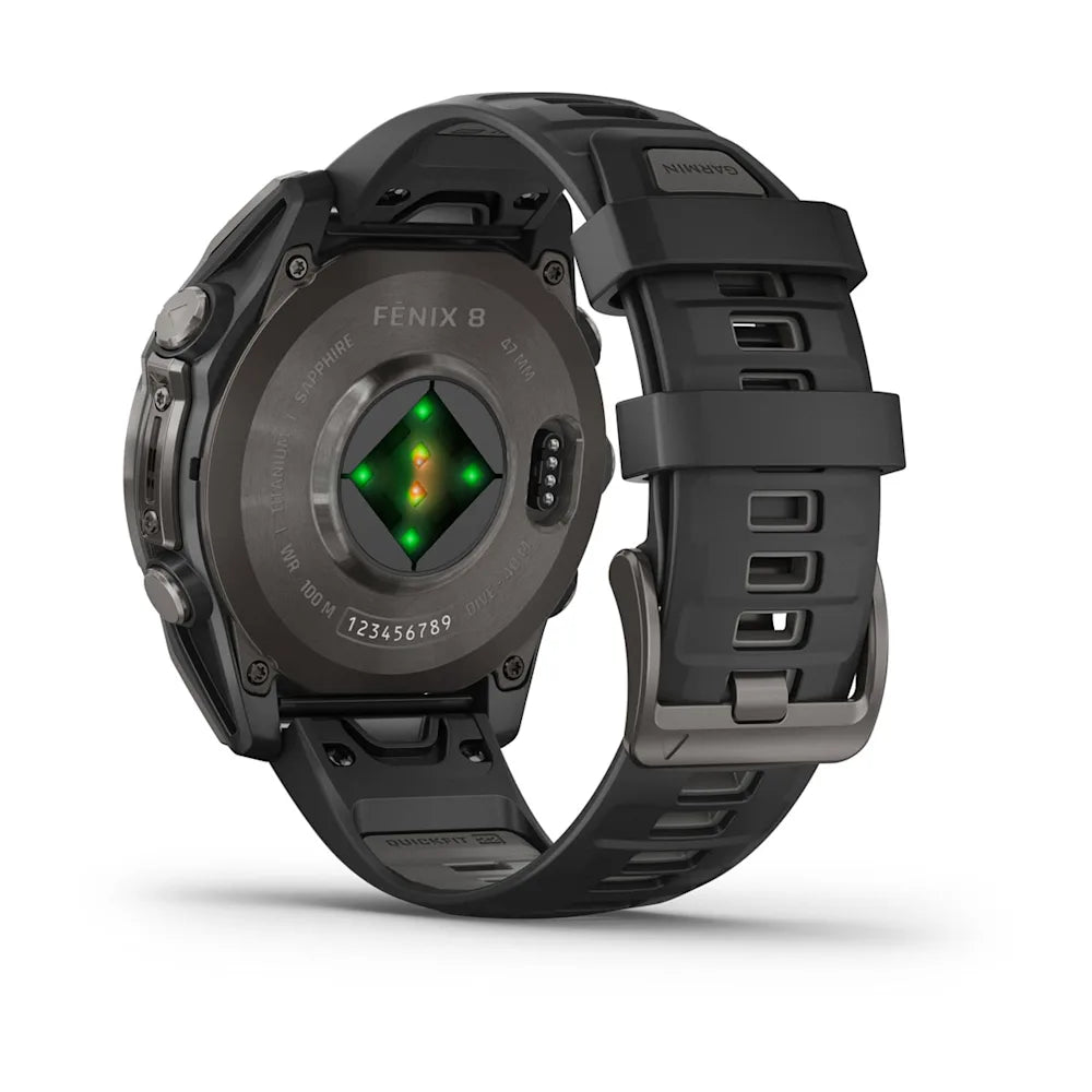 Fenix 8 - 47 mm, AMOLED Sapphire, Karbon Gri DLC Titanyum, Siyah|Gri Kayışlı