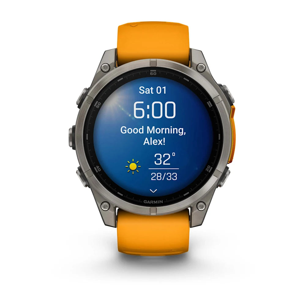 Fenix 8 - 47 mm, AMOLED Sapphire, Titanyum, Turuncu/Grafit Silikon Kayışlı