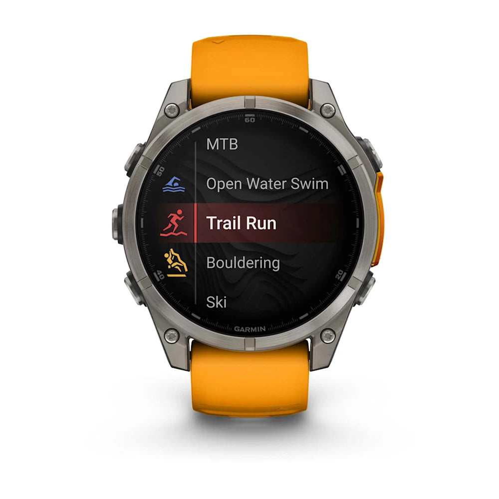 Fenix 8 - 47 mm, AMOLED Sapphire, Titanyum, Turuncu|Grafit Silikon Kayışlı