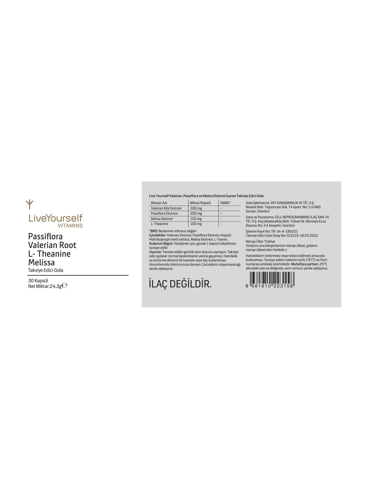 Passiflora Valerian Root L-Theanine Melissa Takviye Edici Gıda