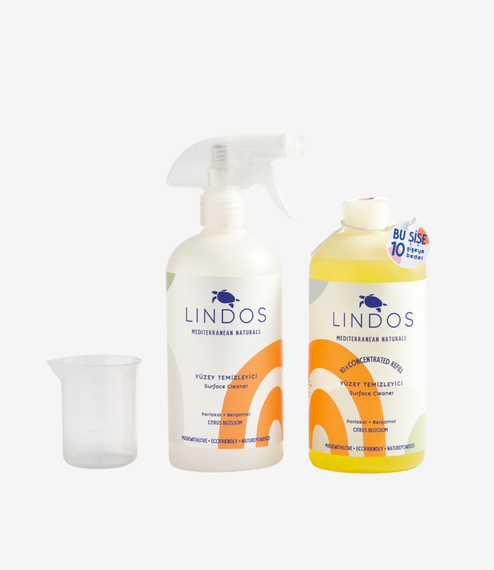 Doğal Konsantre Yüzey Temizleyici- Portakal & Bergamot 600 ml + Boş Sprey Şişe + Ölçü Kabı