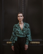 CHARM BY ARIN Green Patterned Silk Blouse