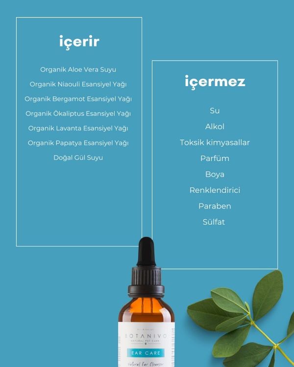 BOTANIVO Köpekler İçin Organik İçerikli Hassas Kulak Temizleme Solüsyonu 50 ml / Koku ve Kaşıntı Önleyici